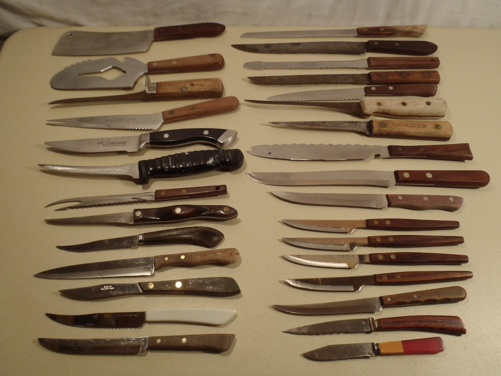 Vintage Kitchen Knife Lot Cutlery Steak Cleaver Ontario Rath\'s Chicago St. Regis
