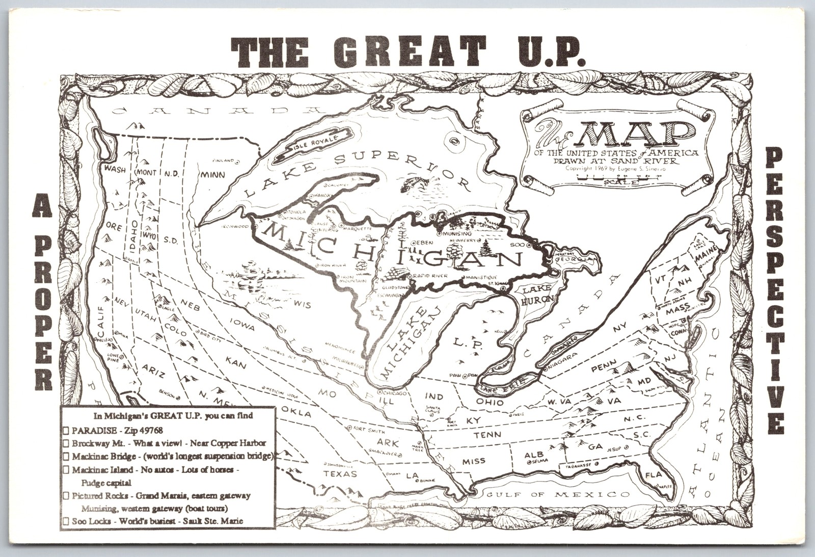 Vintage Postcard The Great U.P. Michigan Map Upper Peninsula 1969