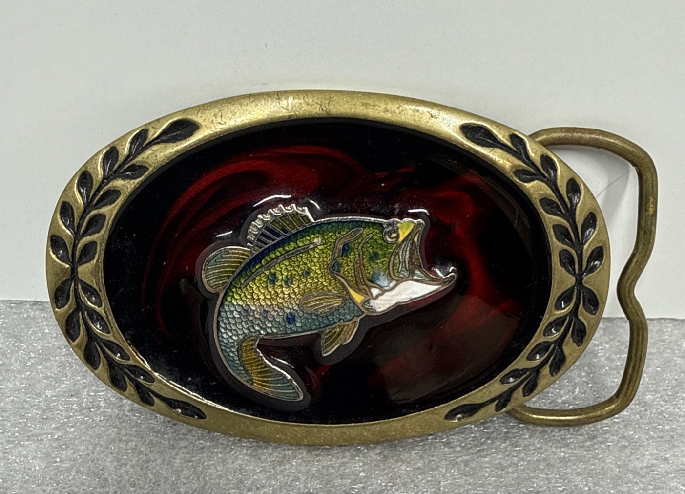 Heritage Buckles Solid Brass Enamel Ornate Belt Buckle Large Mouth Bass Fish