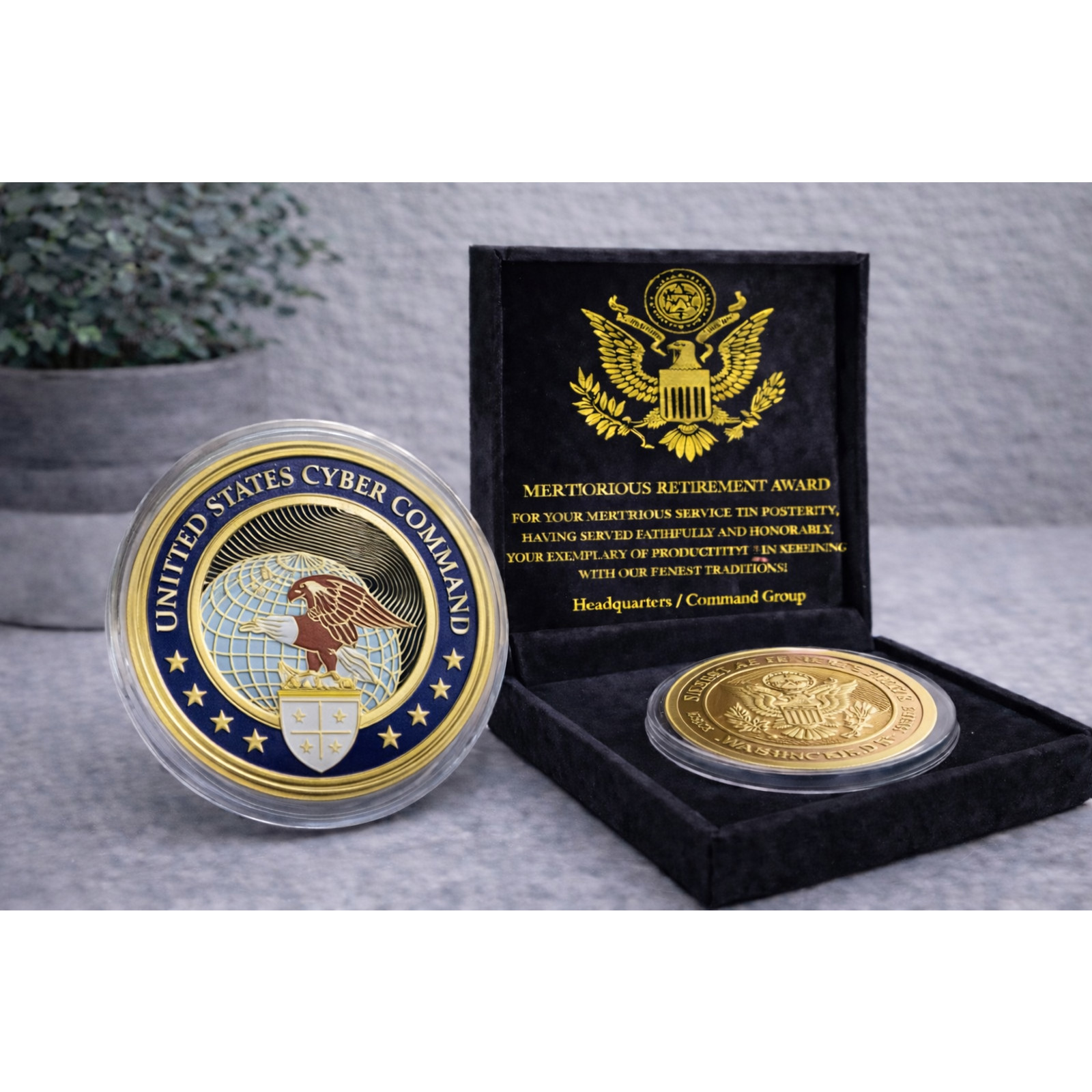 United States Cyber Command Challenge Coin with Special w/ Retirement Award