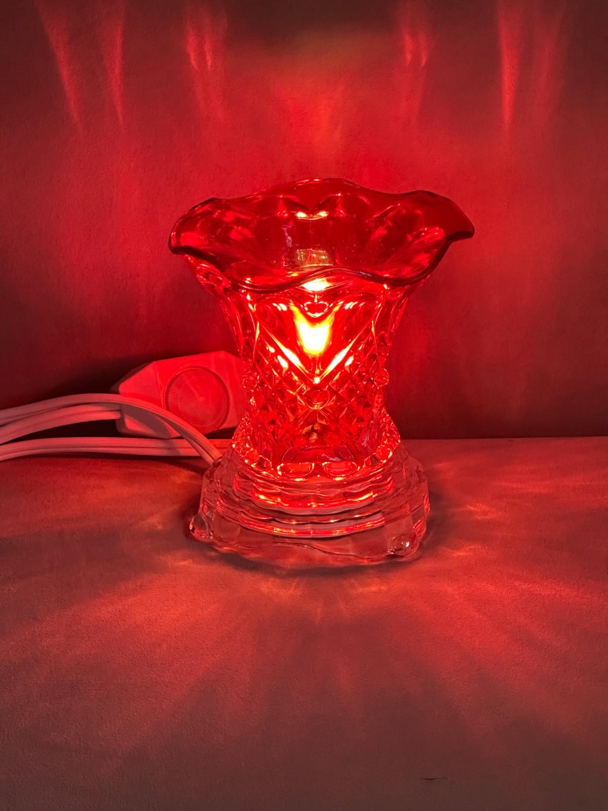 Vintage Style Red Glass Electric Accent Lamp Night Light w/ Inline Switch