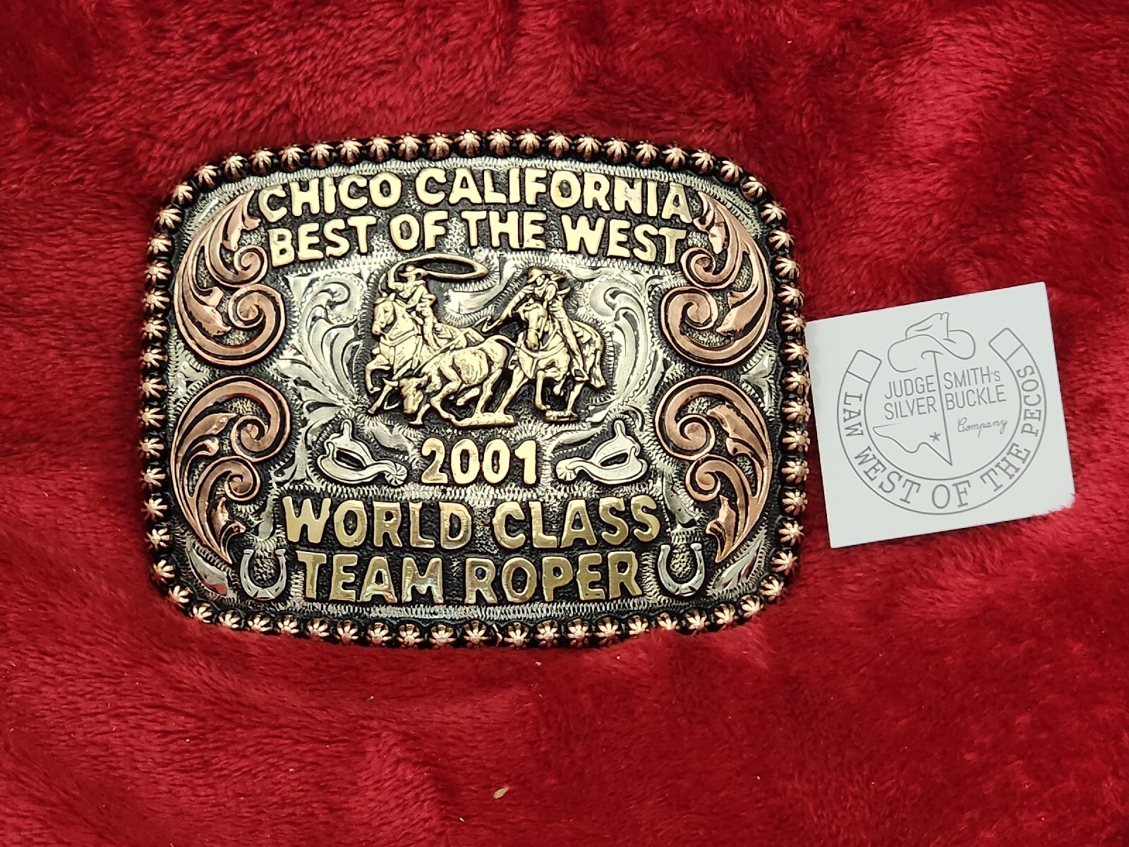 CHAMPIONSHIP TROPHY BUCKLE☆2001☆CHICO CALIFORNIA☆TEAM ROPER☆VINTAGE☆816