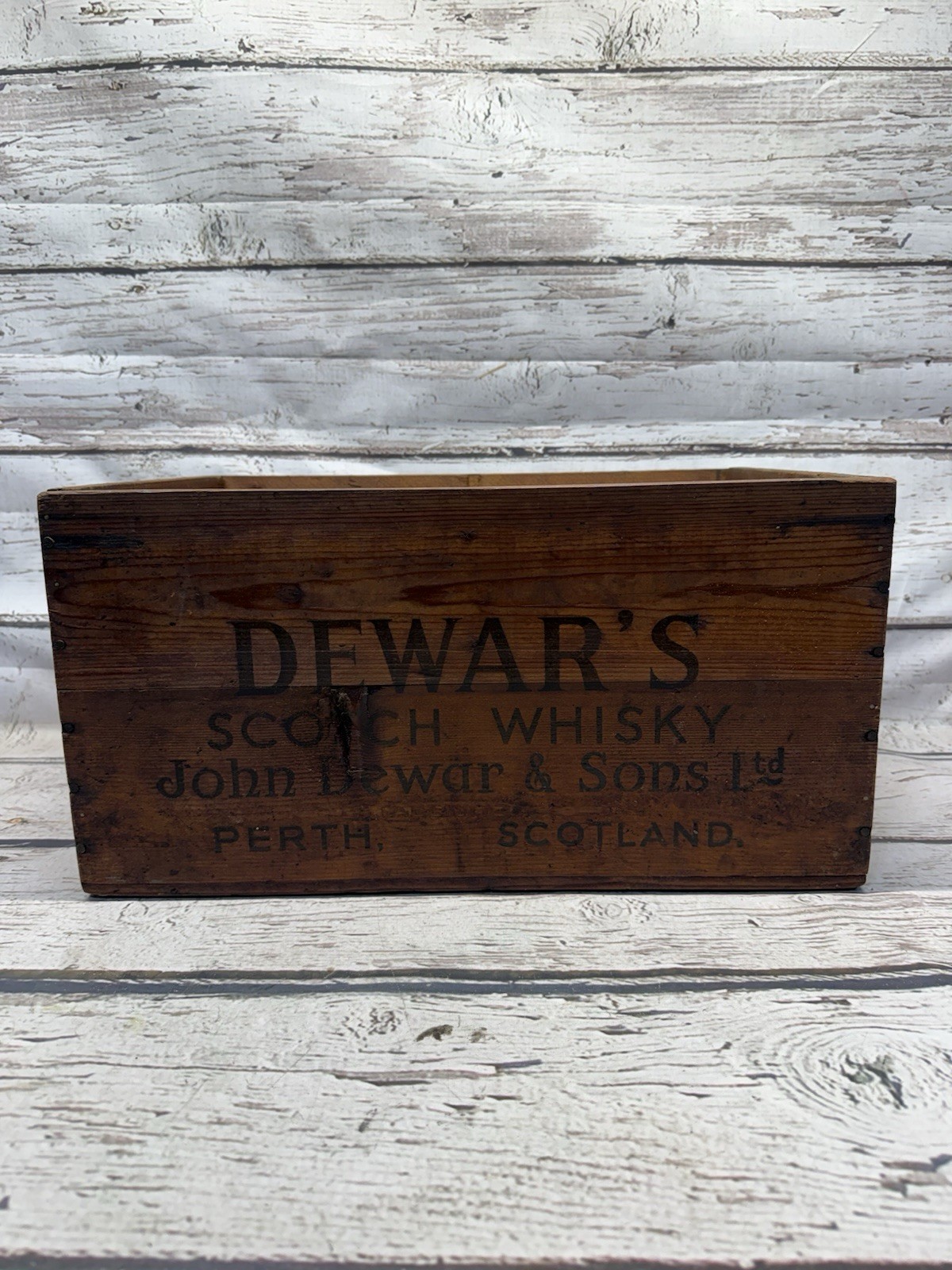 VTG Dewar\'s Scotch Whisky John Dewar & Sons Perth Scotland Wooden Wood Crate Box