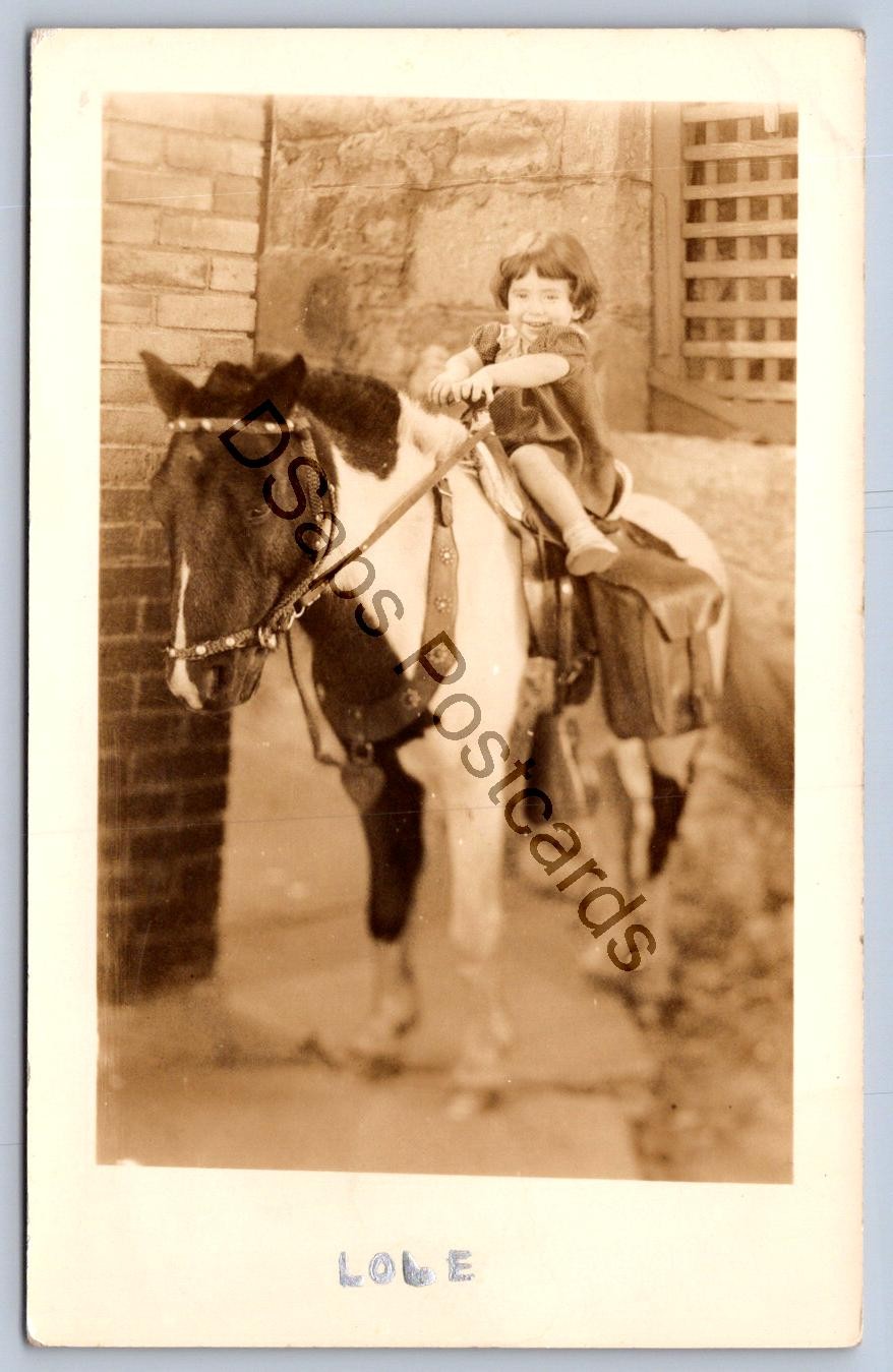 K60/ Interesting RPPC Non-Postcard c1930 Photograph Girl on Pony Smile 14