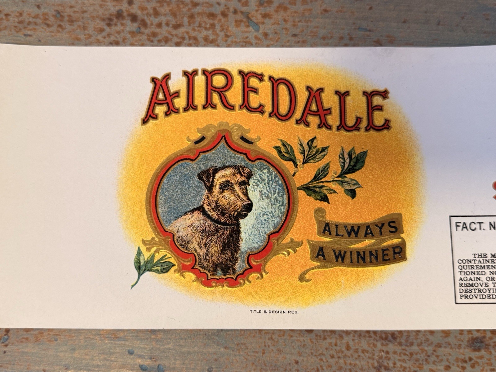 Vintage Airedale Cigar Label \