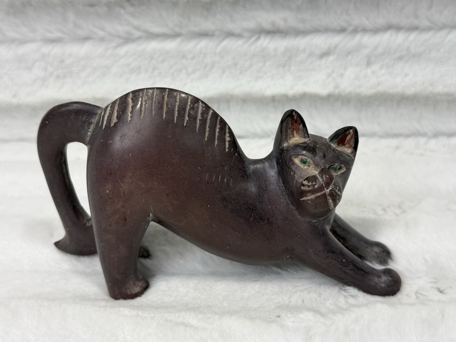 Vintage 5” Sitting Cat Stoneware Pottery Carved Figure OOAK Unique