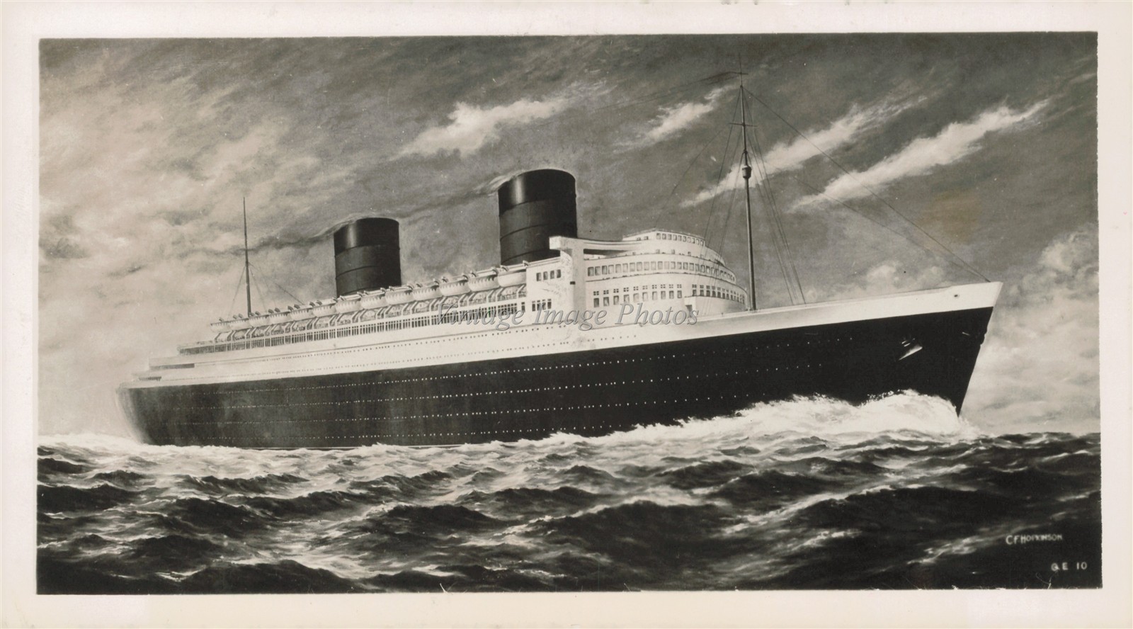 1945 Queen Elizabeth Ocean Liner Ship Clouds Sky Photo 5x7