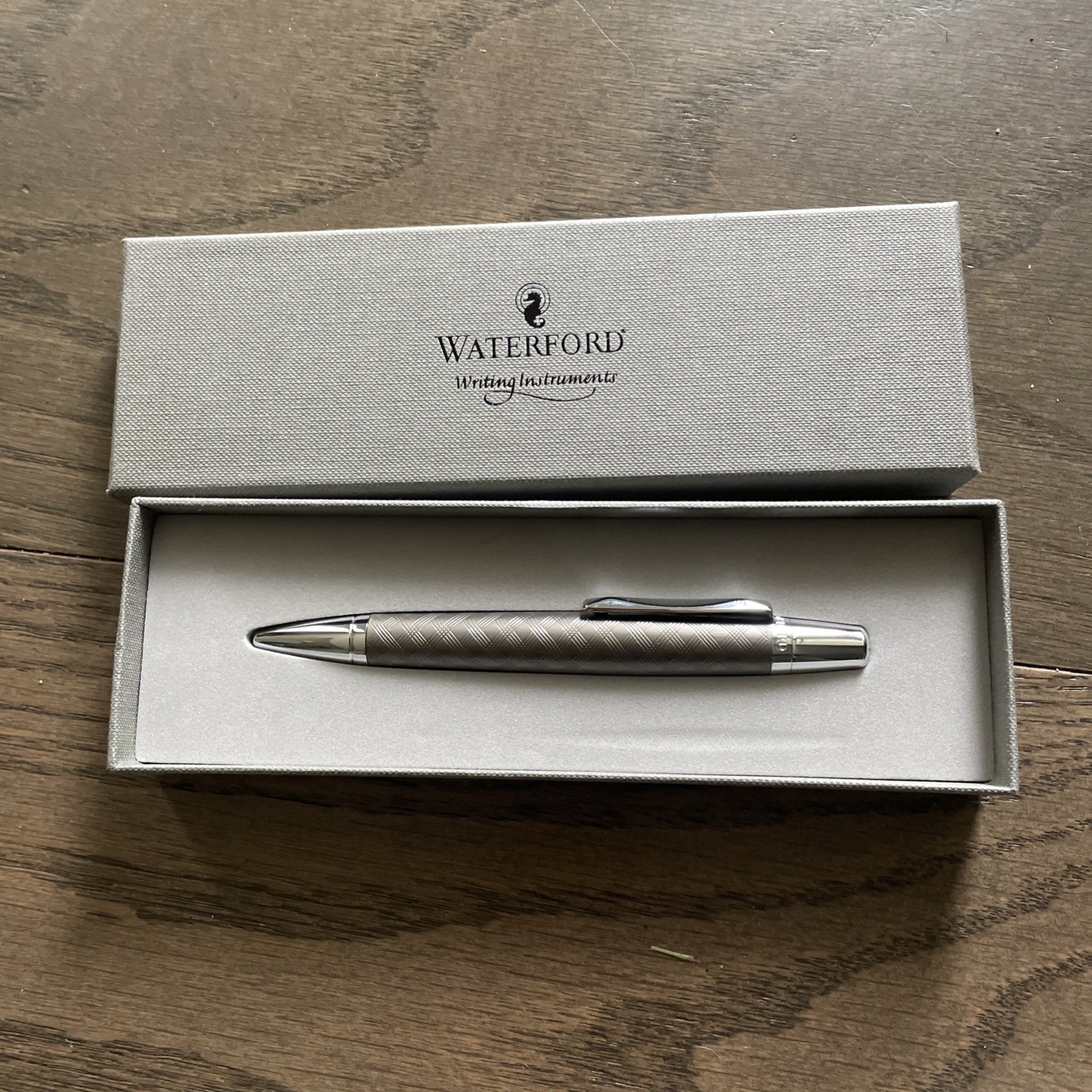 Waterford Metal Rollerball Pen Black Ink Engraved Chrome Trim w/ Box