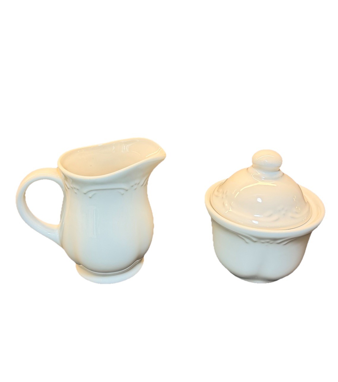Vintage Pfaltzgraff Filigree White Sugar Bowl w/Lid & Creamer New With Tag