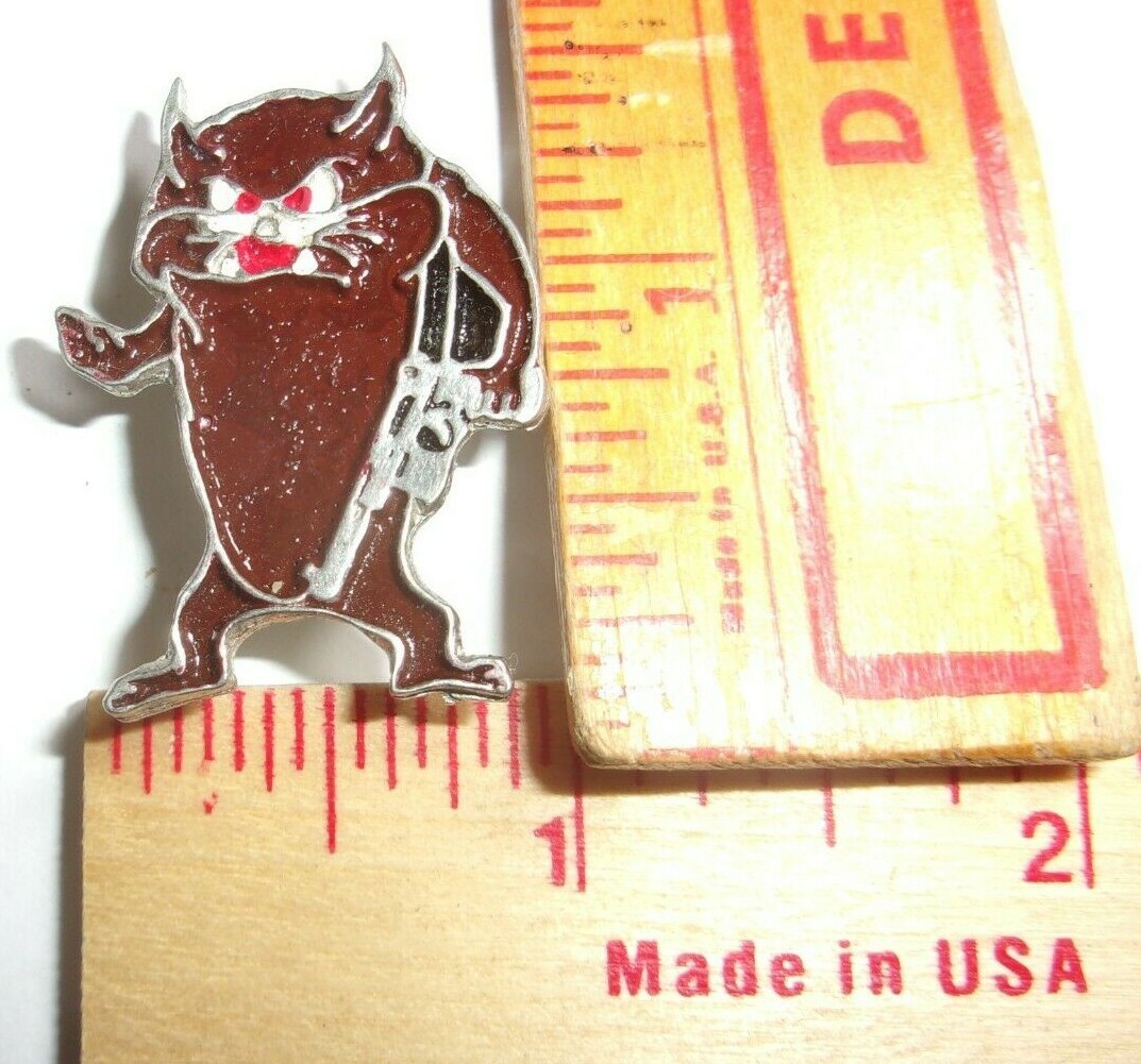 pistol packin' TAZ pin givin' the finger vintage collectible biker vest pinback