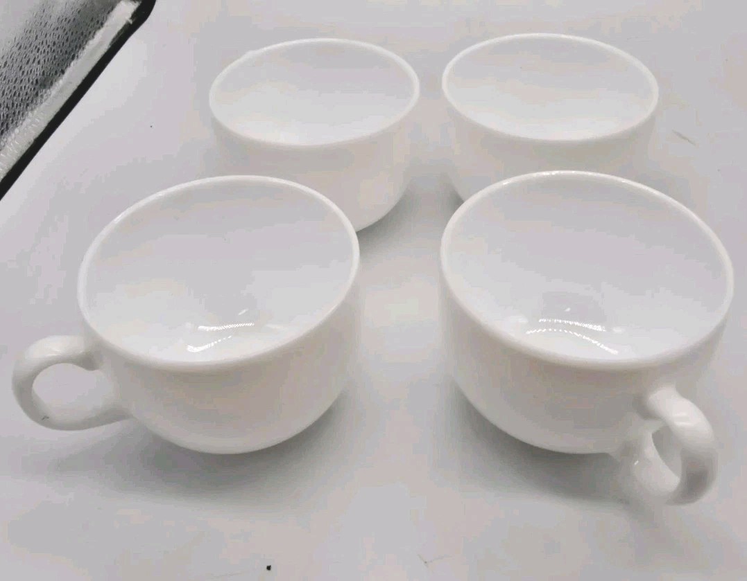 Vintage Arcopal France  tea cup Fine milk glass Coffee Set Of 4 Handle-c 2
