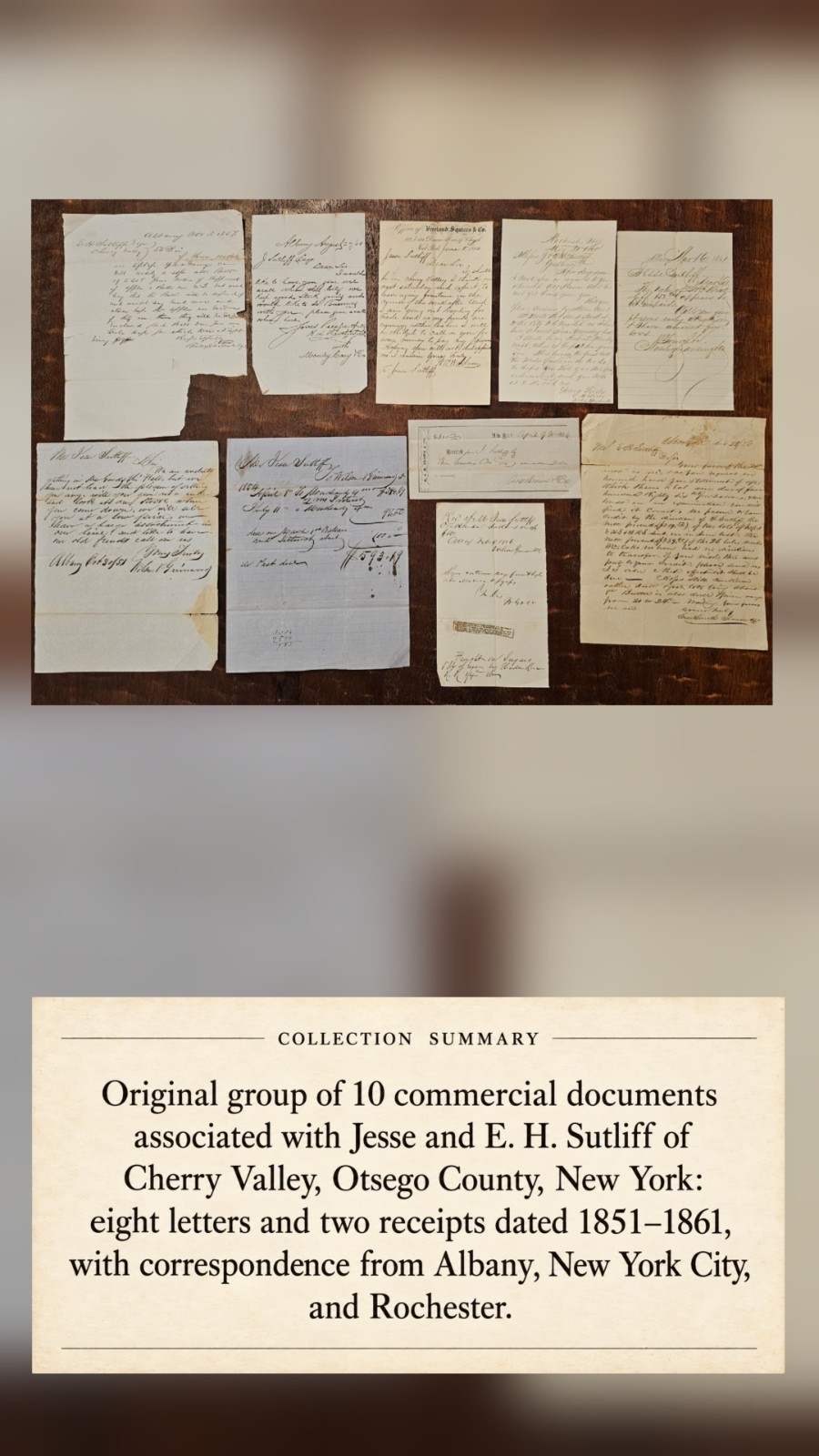 1851-1861 Sutliff Letters Archive Cherry Valley NY Hops Albany Rochester 10pc