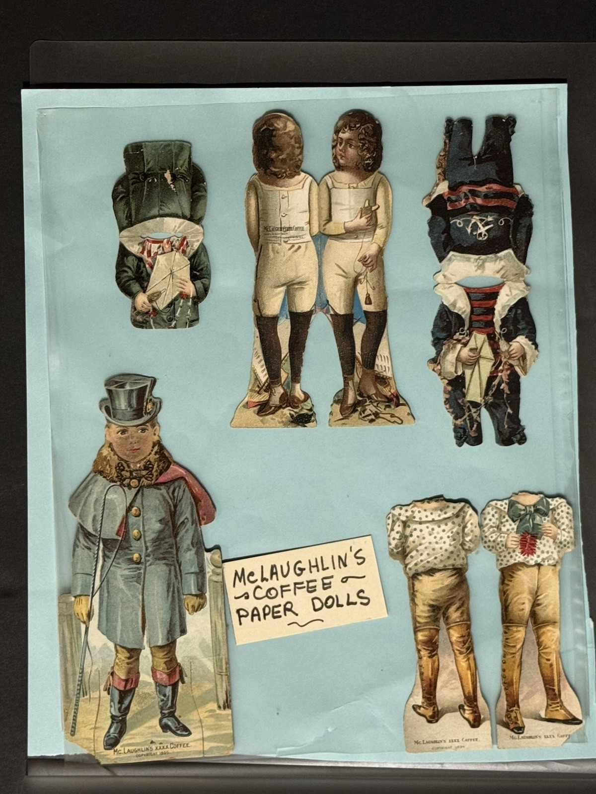 1895 McLaughlins Coffee XXXX Paper Dolls And Outfits Lot Trade Cards Young Boy