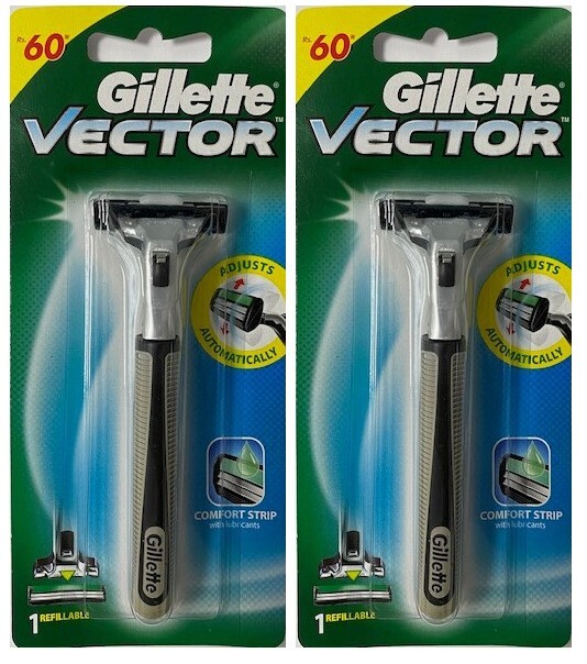 Gillette Vector Razor Handle - Holds All Atra Plus & Contour Blades (2 Pack)