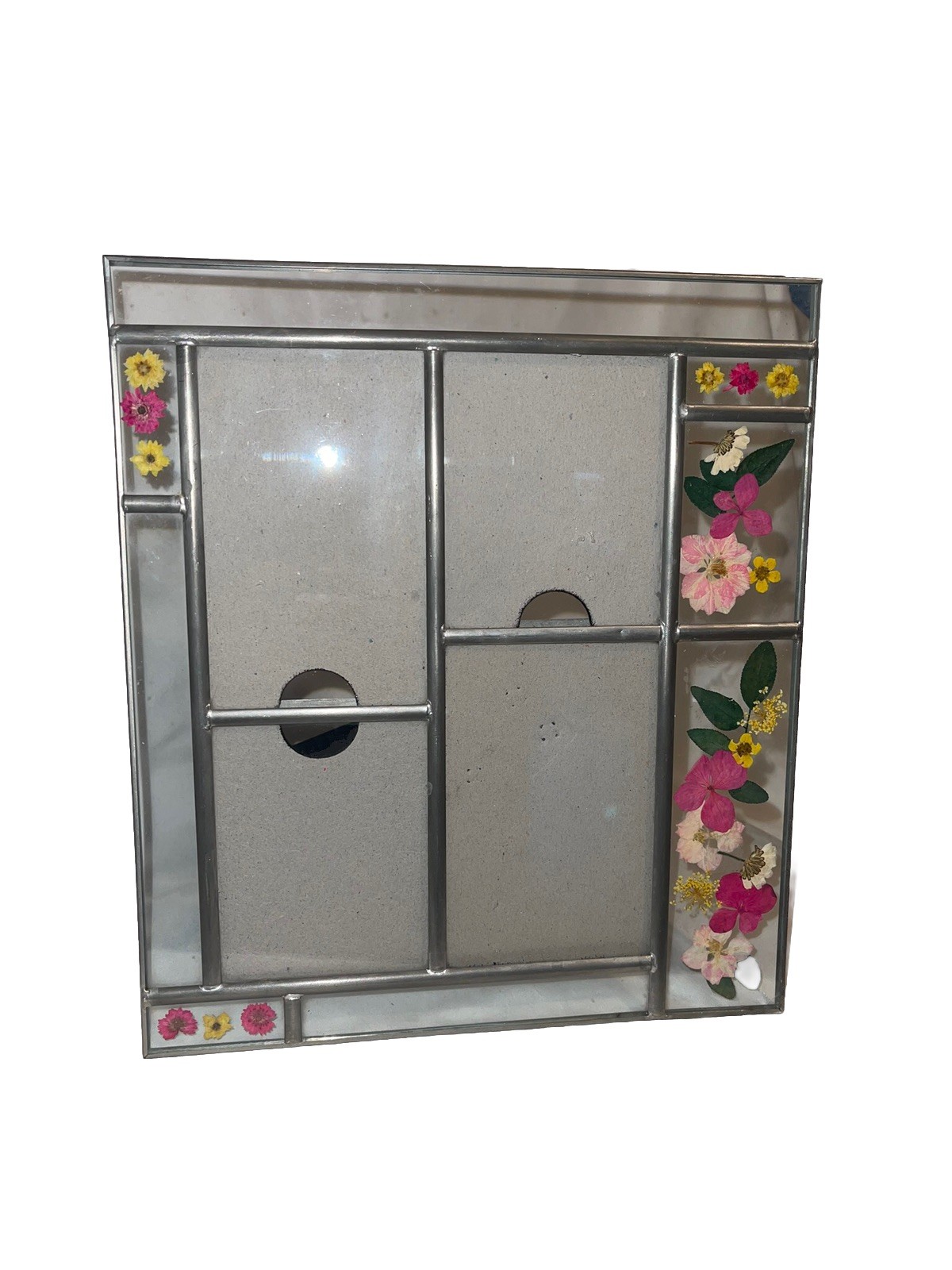 Vintage Leaded Glass Dried Pressed Flowers Multiple Picture Frame EUC fun Vintage Leaded Glass Dried Pressed Flowers Multiple Picture Frame EUC fun