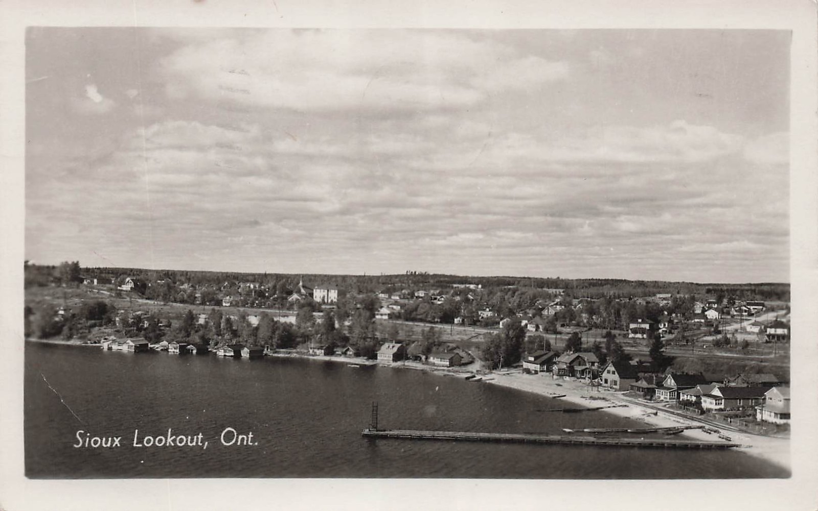 Sioux Lookout ON Ontario Canada Waterfront Town View Pier RPPC Vtg Postcard 18A