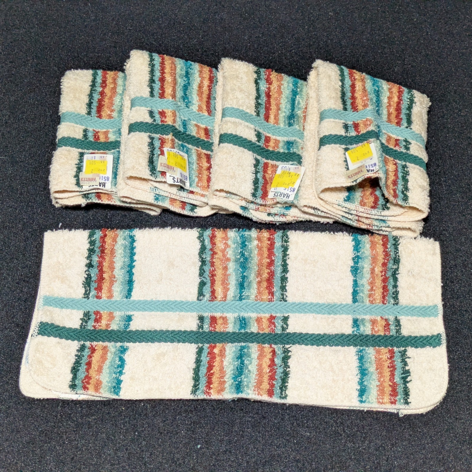 Vtg Cannon Monticello Washcloth Lot (5) Striped Beige Green Teal Rust 80s Retro