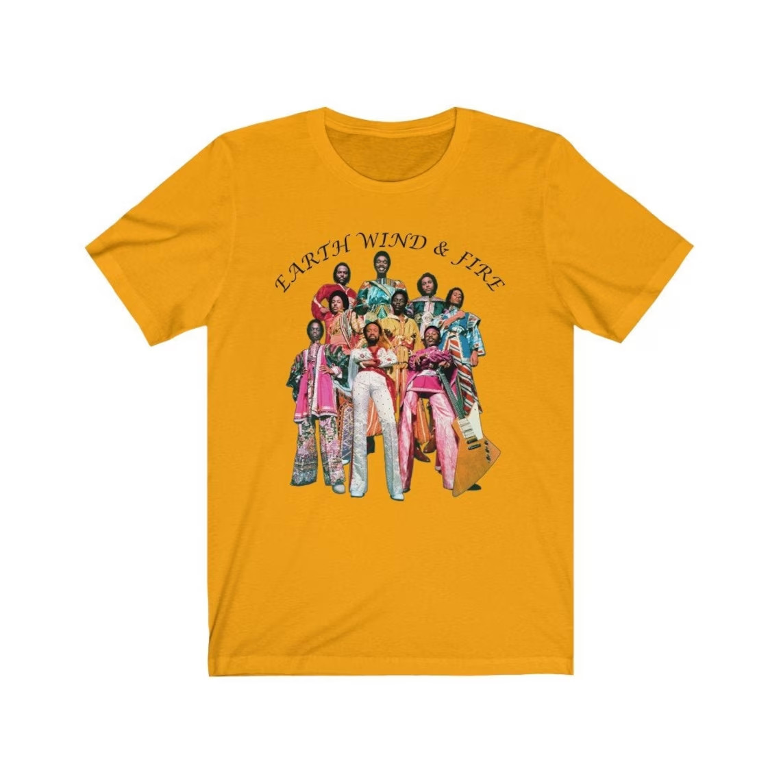 Vtg Earth Wind And Fire Band Heavy Cotton Yellow All Size Unisex Shirt CC130