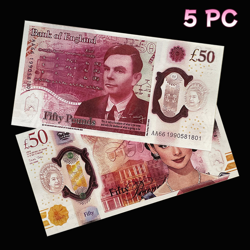 ENGLAND, 5Pcs Fantasy Notes 50 pounds, Audrey Hepburn, Alan Turing, UNC
