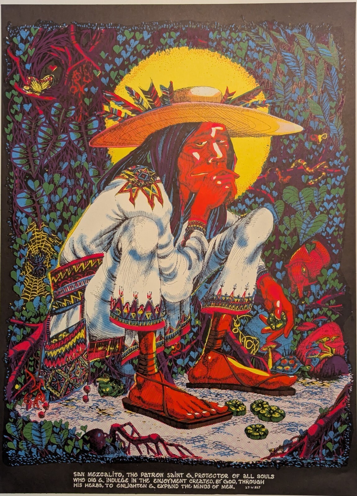 Vintage Original 1970\'s Indian Native Smoking Herbs 22x30 Inch Blacklight Poster