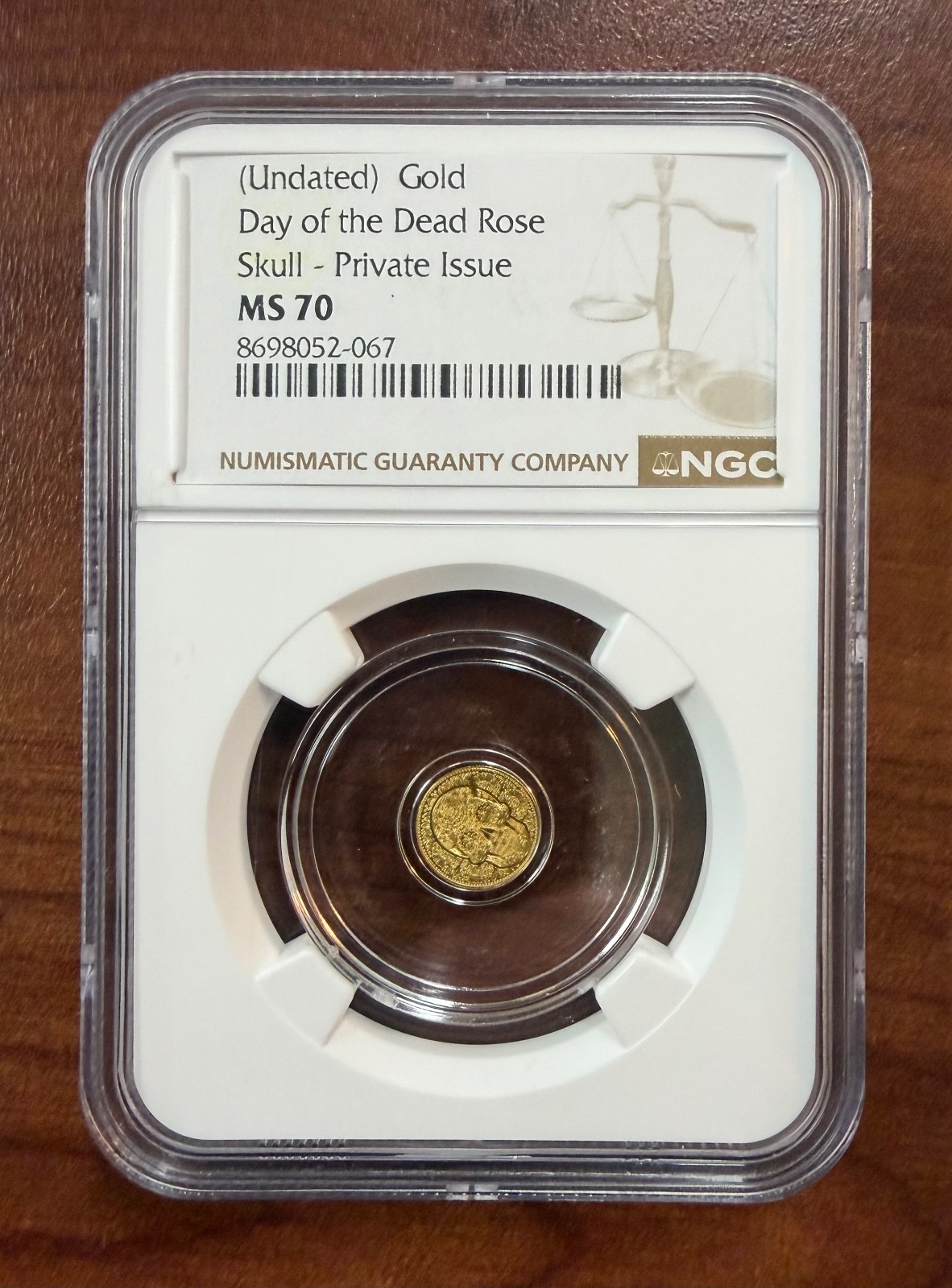 Gold Day of the Dead Rose Skull - Private Issue 1/200th .9999 Gold - NGC MS 70