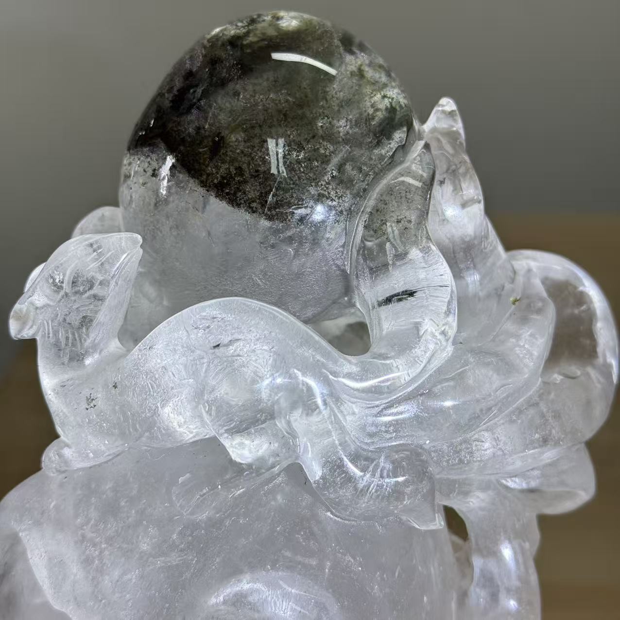 4.95LB Large Natural Garden Quartz Skull With Fox Statue Crystal FengShui Decor