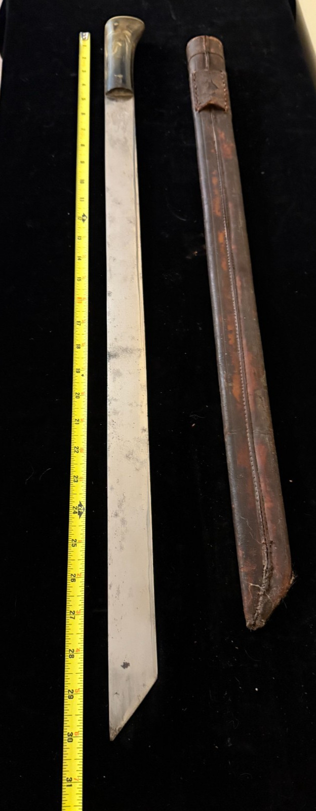 Vintage Military Cutlass Machete Sword No. 87 Horn Grip Brass Pins & Leather Sca