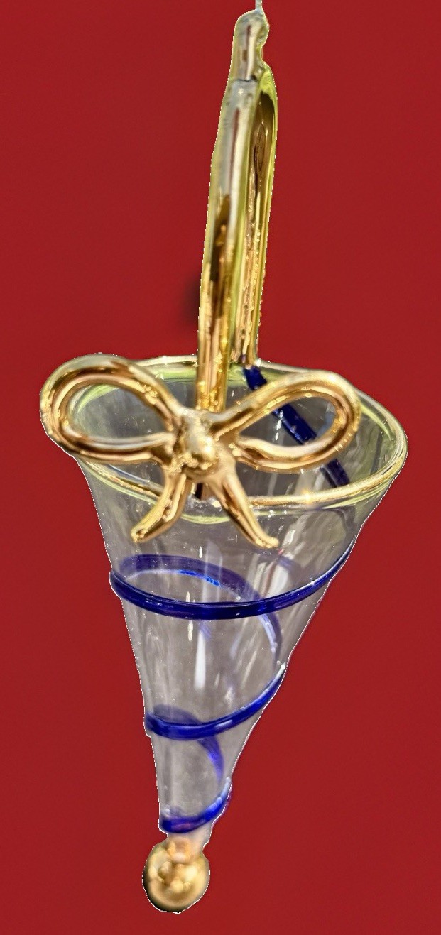 Vietri Italy Art Glass Tussy Mussy Cone Vase Hanging Ornament Blue Swirl Murano