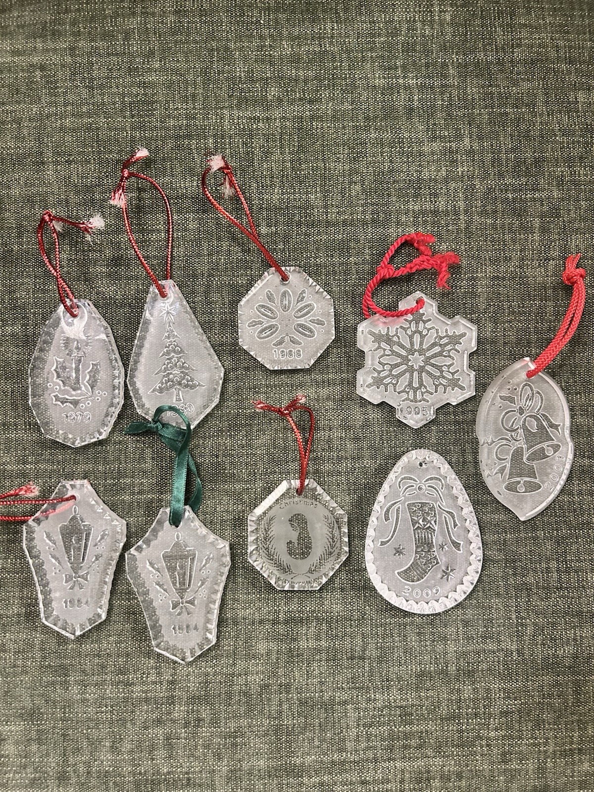 Lot 9 Waterford Crystal Christmas Ornaments Tree, Lantern, Bells 1979 1980 1984 Lot 9 Waterford Crystal Christmas Ornaments Tree, Lantern, Bells 1979 1980 1984