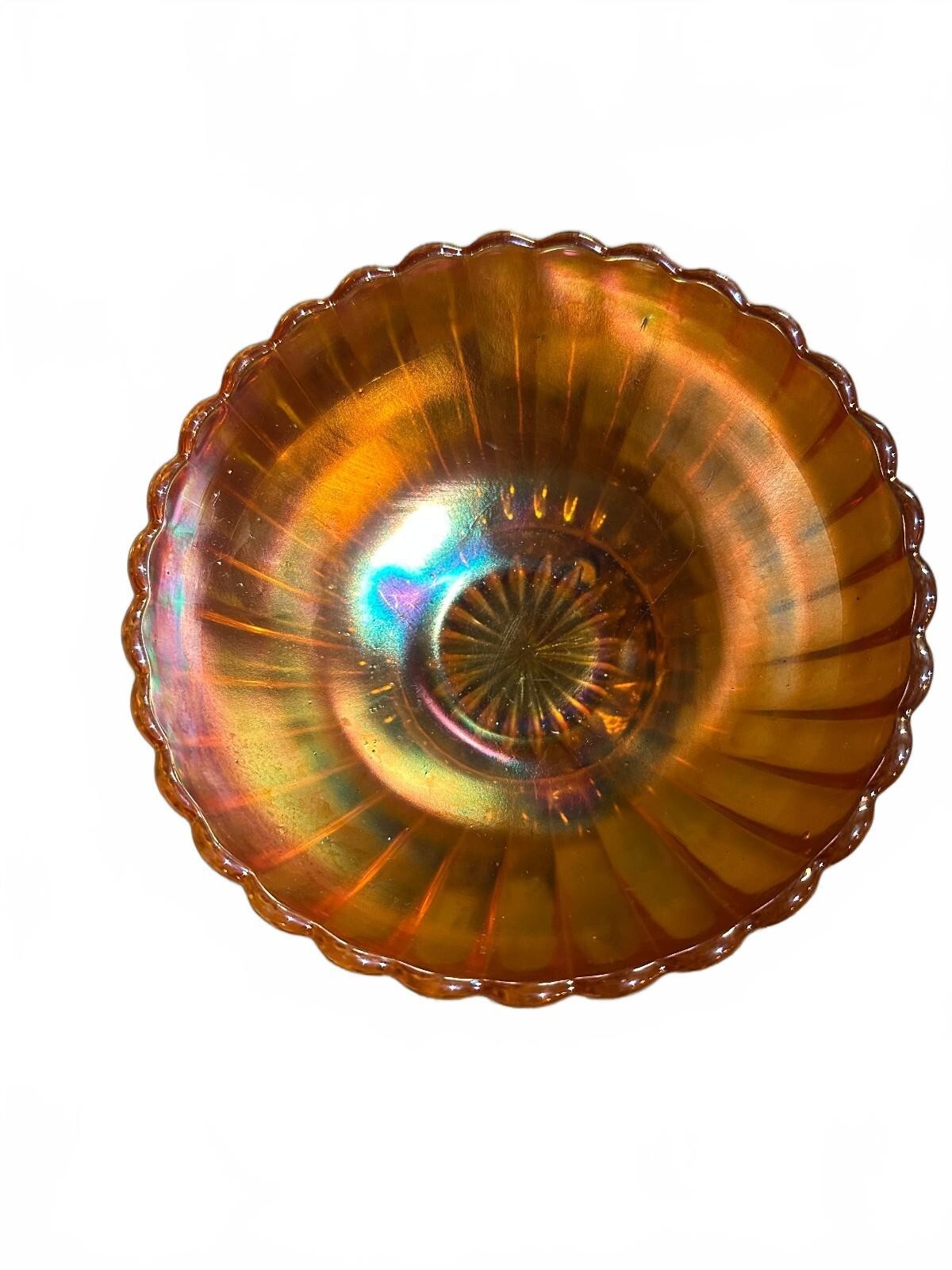 Vintage Marigold Carnival Glass Ribbed Bowl 6\