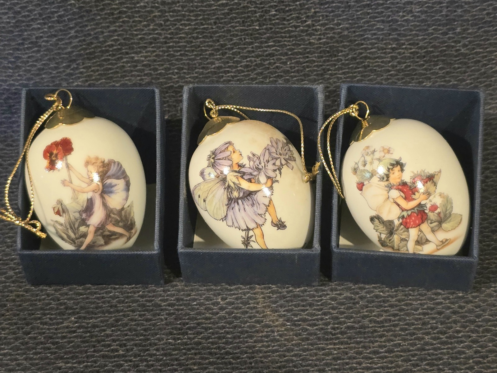 Reutter Porzellan Frederick Warne Flower Fairy Egg Ornaments Lot/3 Germany NIB