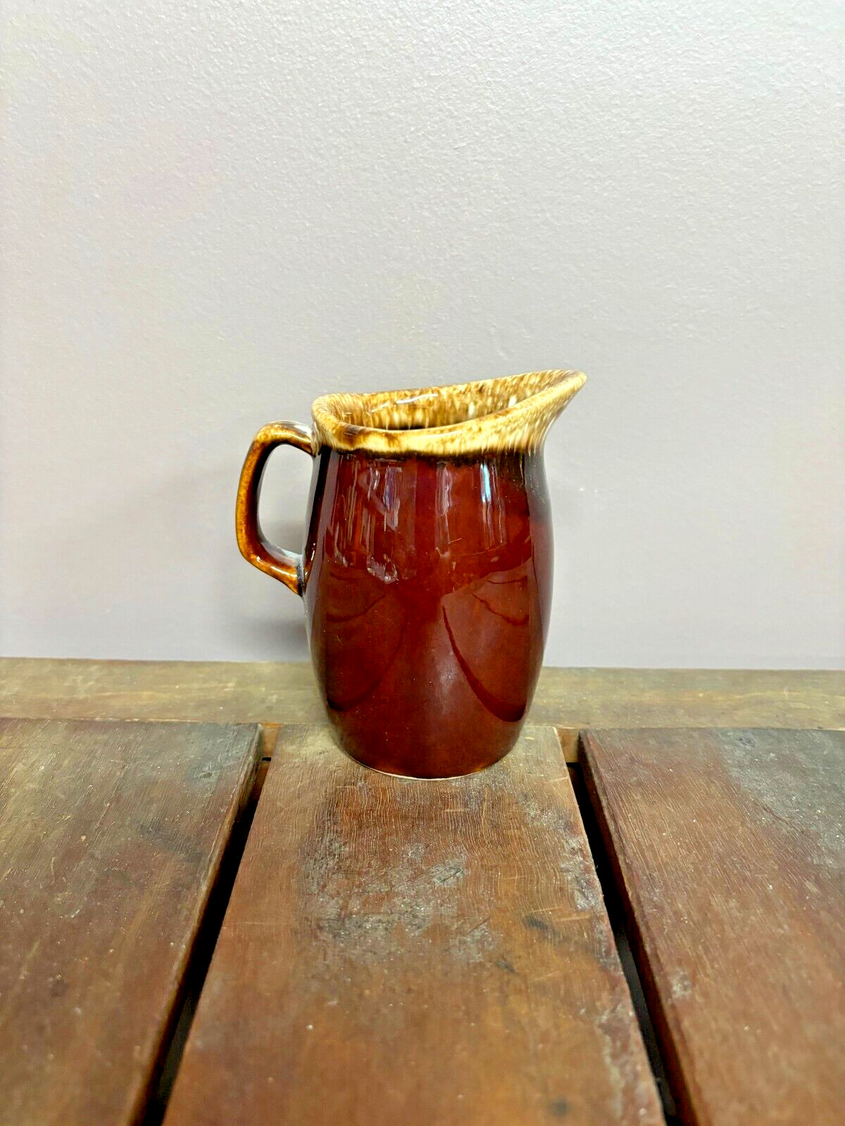 VINTAGE Hull Creamer Pitcher Brown Drip Glaze Crock Style USA