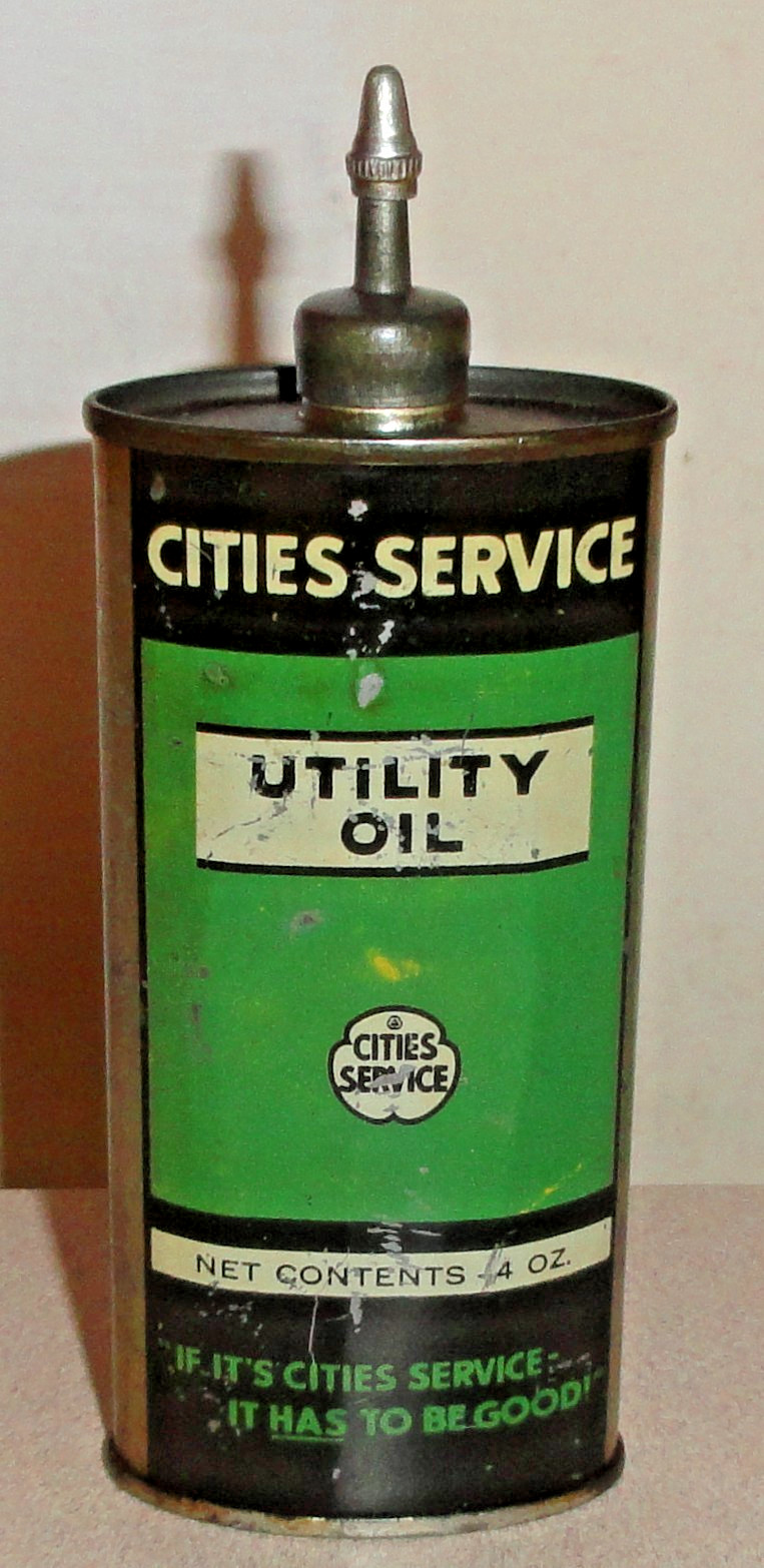 Vintage Old Oval Lead Top CITIES SERVICE 4 Oz Utility Oil Can - Handy Oiler Tin