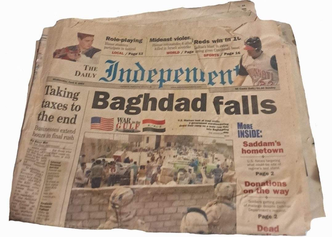 Rare April 9, 2003 Baghdad Falls Historical Newspaper Ashland Kentucky Daily
