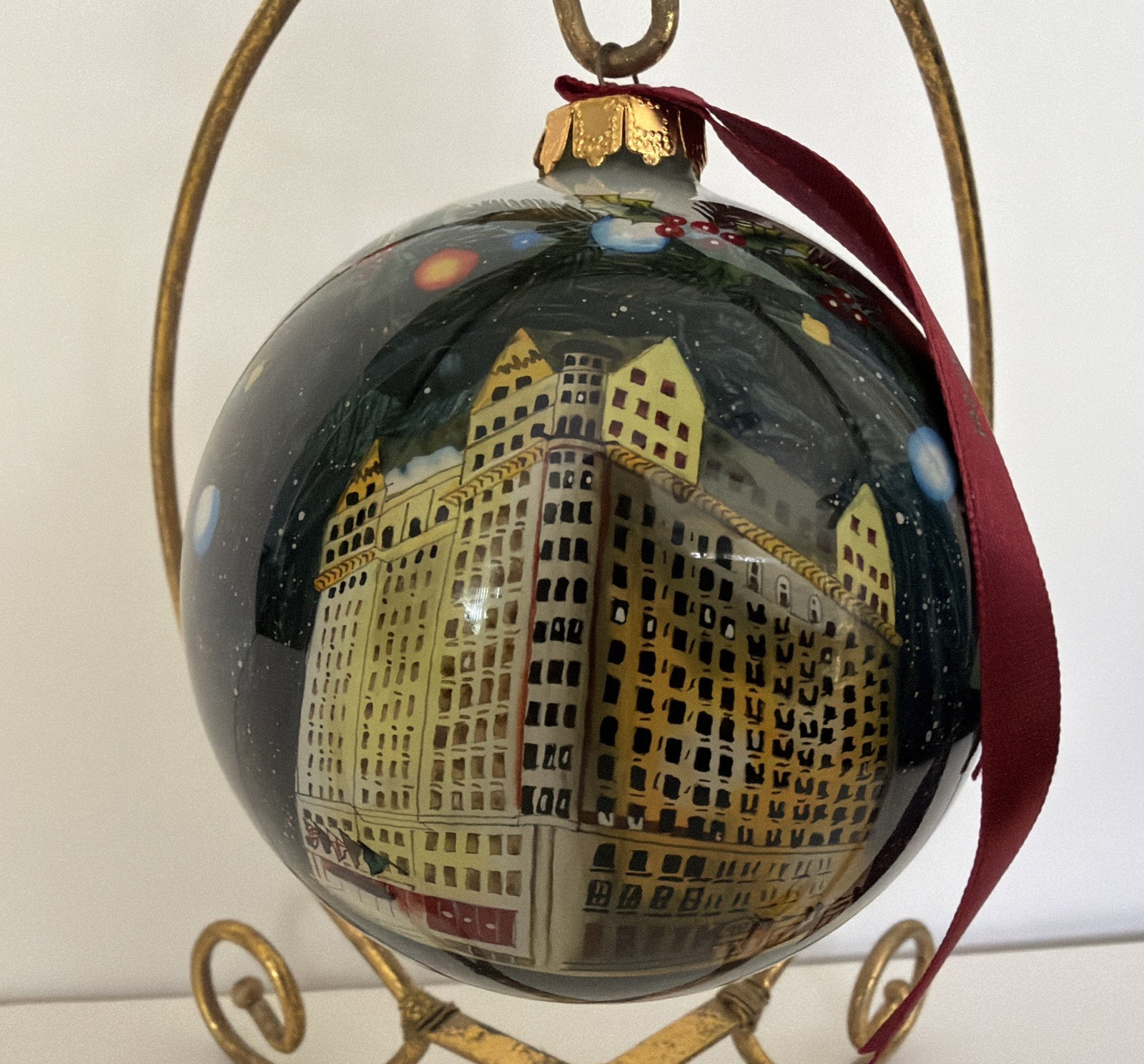 Ne\'Qwa Art Hand Painted From INSIDE Rare NYC PARK PLAZA HOTEL 2003 Ornament