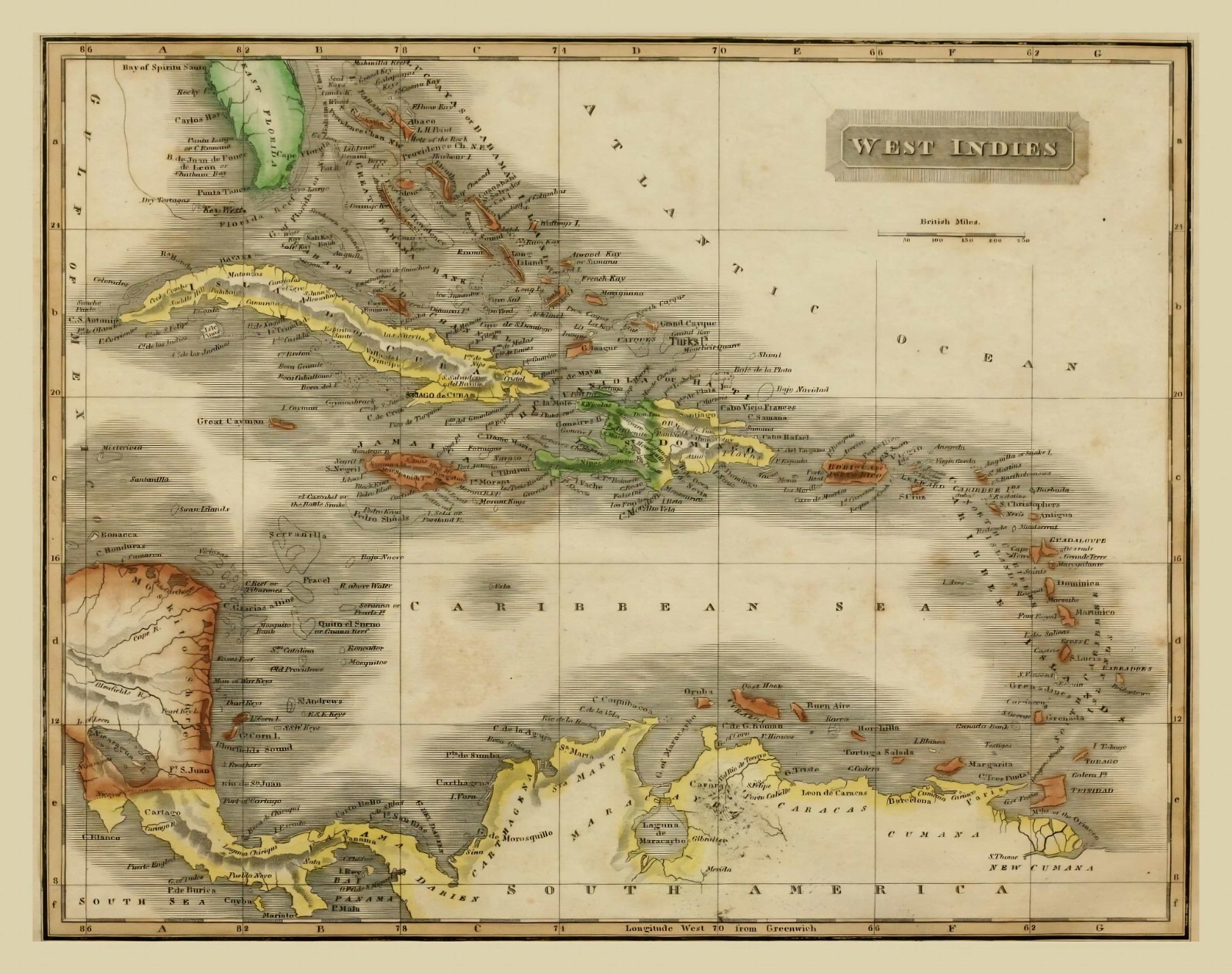 Map of CUBA & The WEST INDIES  from 1825 - 8.5 x 11 Inch Photo Reprint