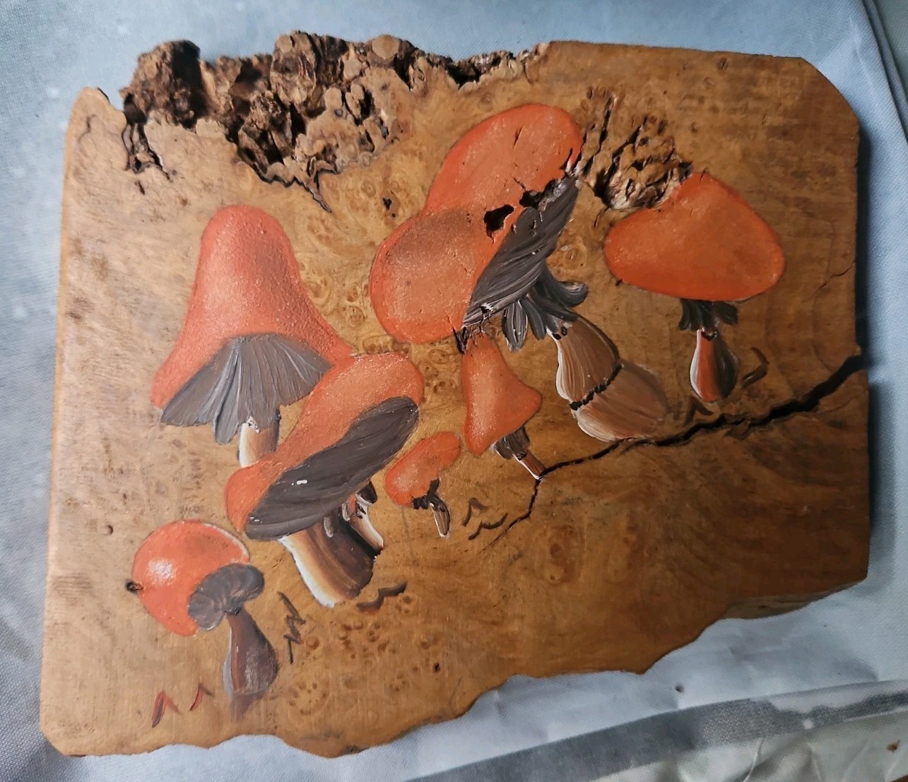 Vintage 1970s Mushroom Painting on Wood Folk Art Vintage 1970s Mushroom Painting on Wood Folk Art