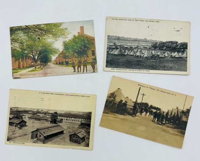 Lot: 4 Vintage Antique WWI Postcards Fort Wadsworth Dodge Custer Sheridan RPPC