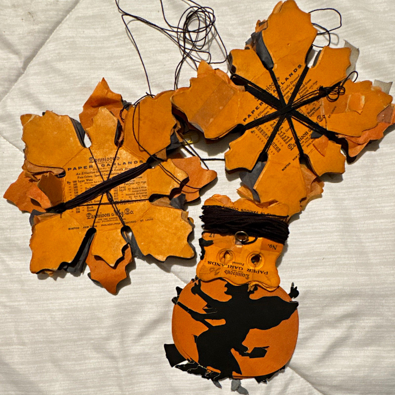 RARE 3pc Antique 1910 Dennison Halloween Diecut Tissue Paper witch leaf Garlands