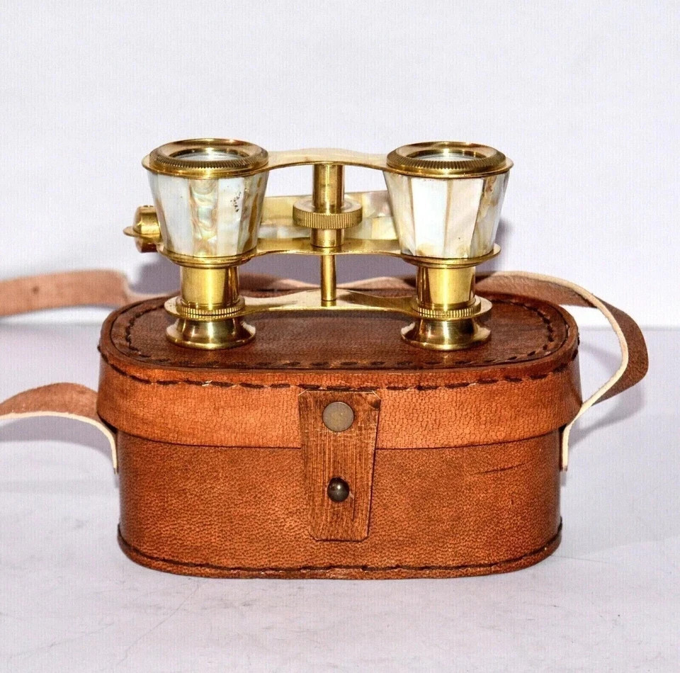 Antique Vintage Opera Glasses Binoculars White Mother of Pearl Brass Handle Gift