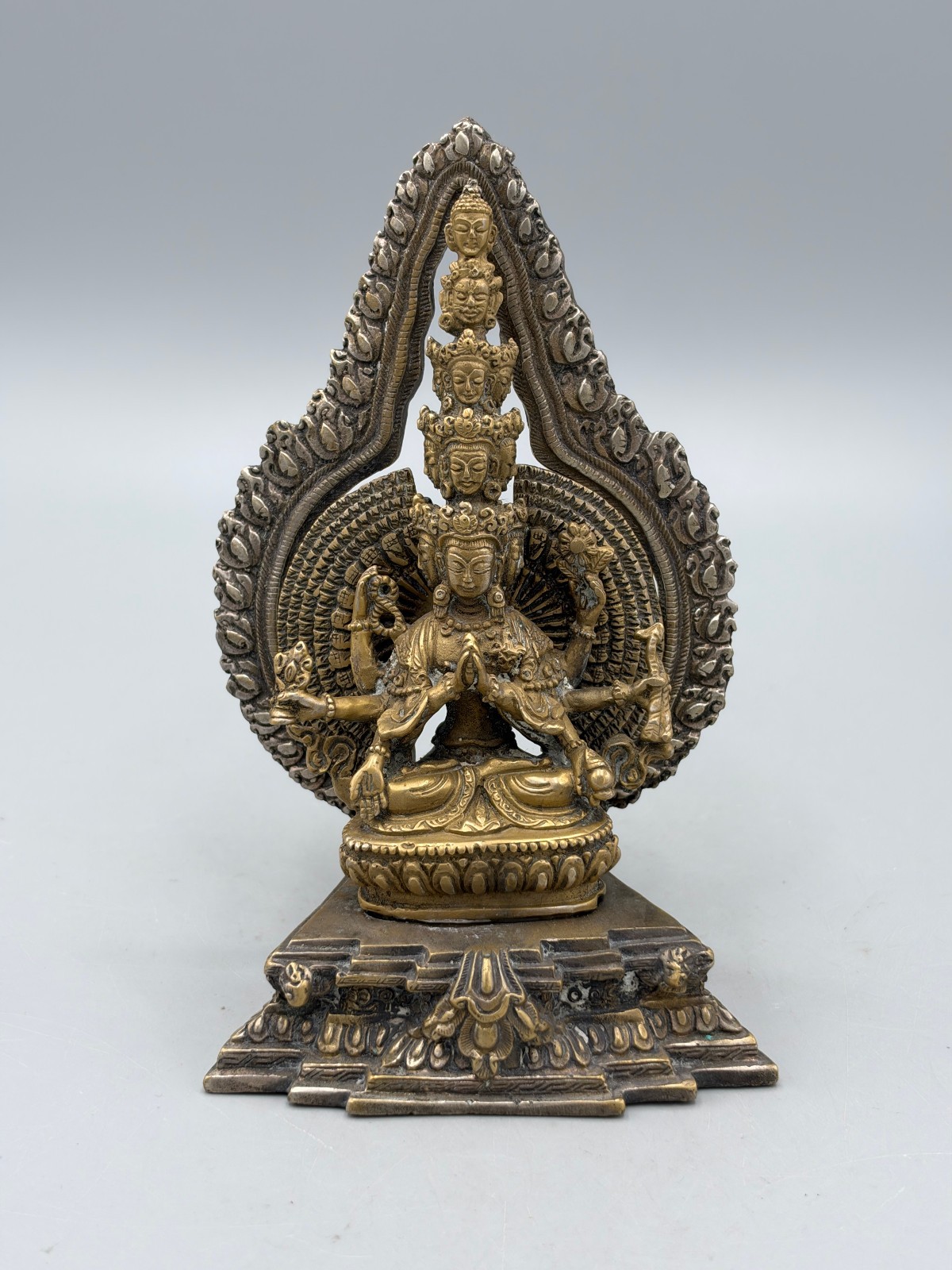 Antique Himalayan Nepalese Brass Thousand-Armed Avalokiteshvara Statue 6''