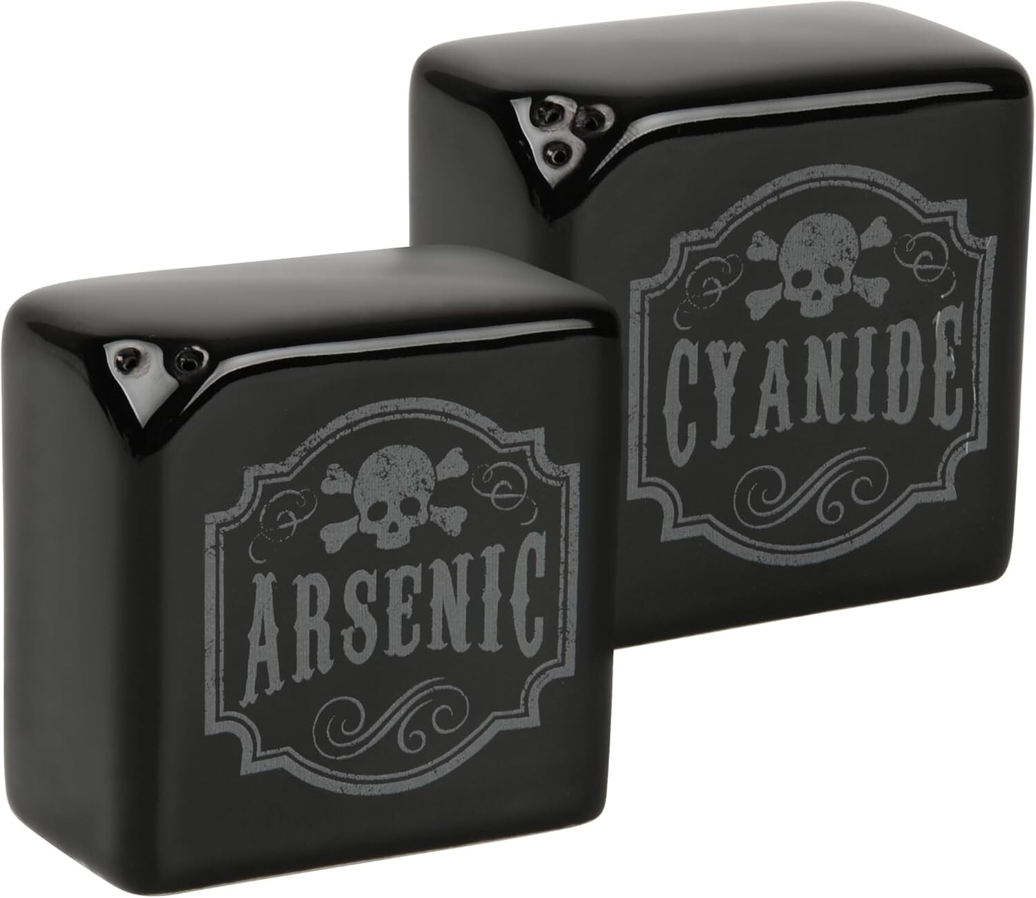 Funny Salt & Pepper Shakers Goth Apothecary Arsenic & Cyanide Kitchen - Black
