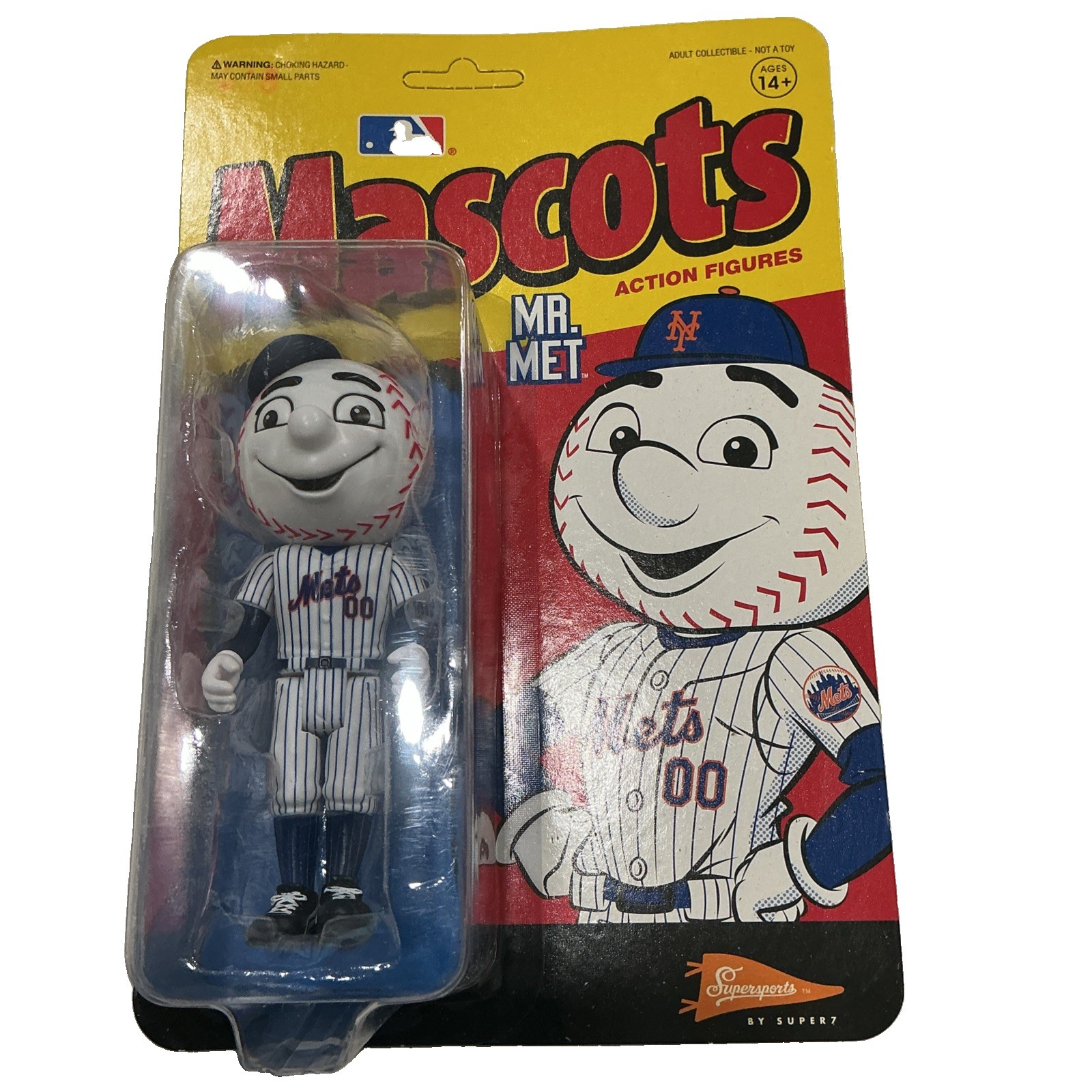 SUPER7 REACTION ACTION FIGURE MLB BASEBALL MASCOTS MR. MET METS NEW MOC 🥎🔥 SUPER7 REACTION ACTION FIGURE MLB BASEBALL MASCOTS MR. MET METS NEW MOC 🥎🔥