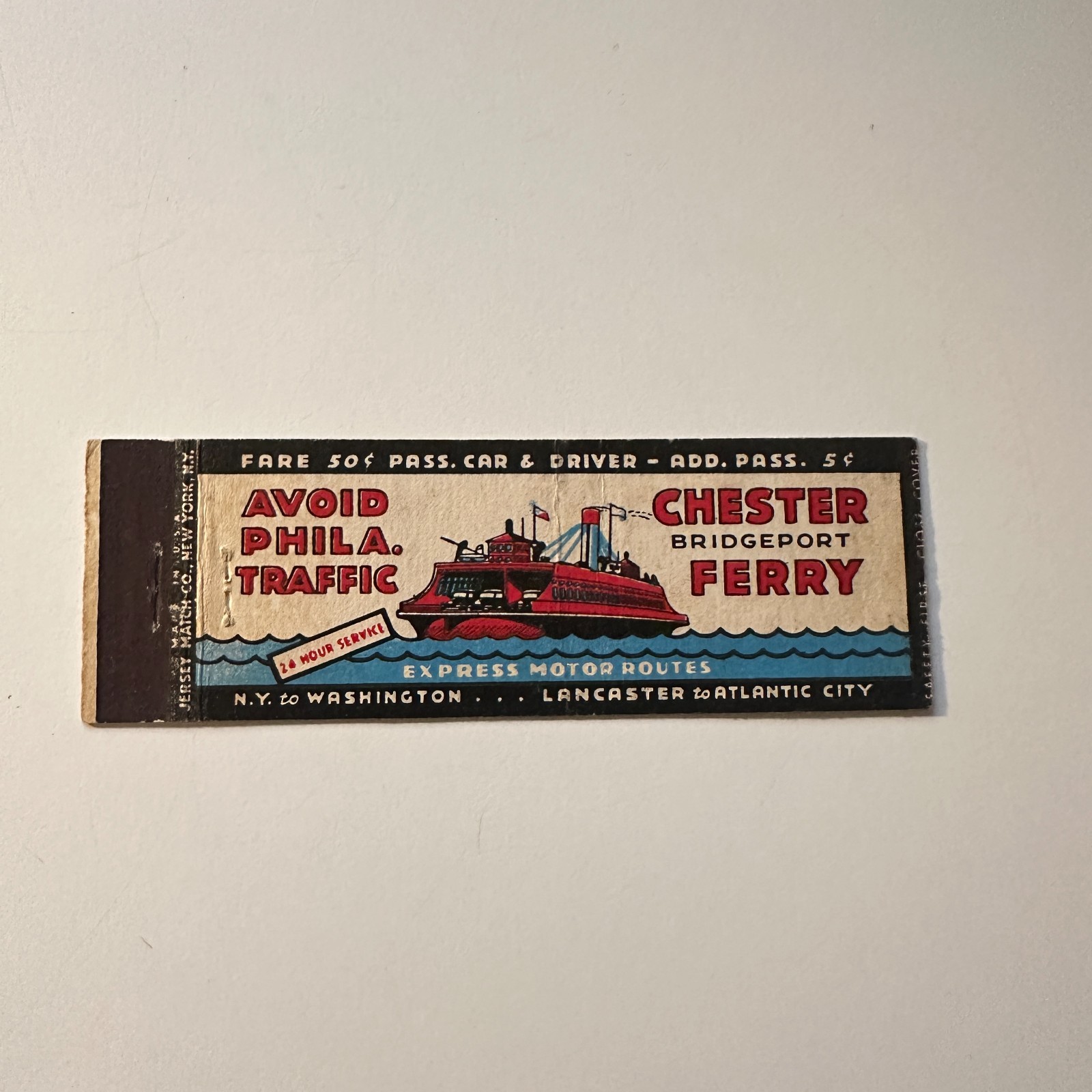 Chester Bridgeport Ferry Express Motor Routes Vintage Matchbook Cover 5MB126-1