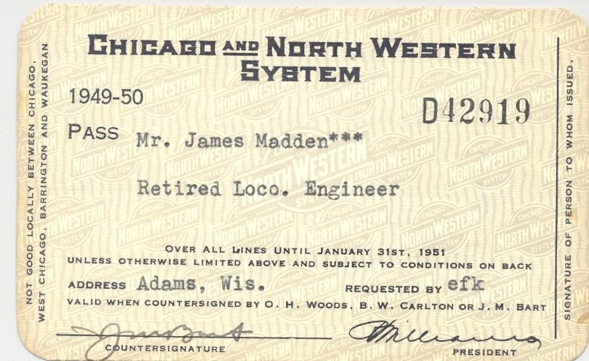 1949-1950 CNW - Chicago & North Western Railroad - employee train pass
