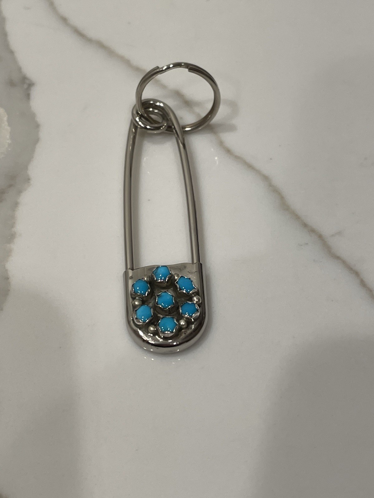 Vintage Navajo Natural Turquoise Flower Cluster Sterling Silver Keychain 3in 17g