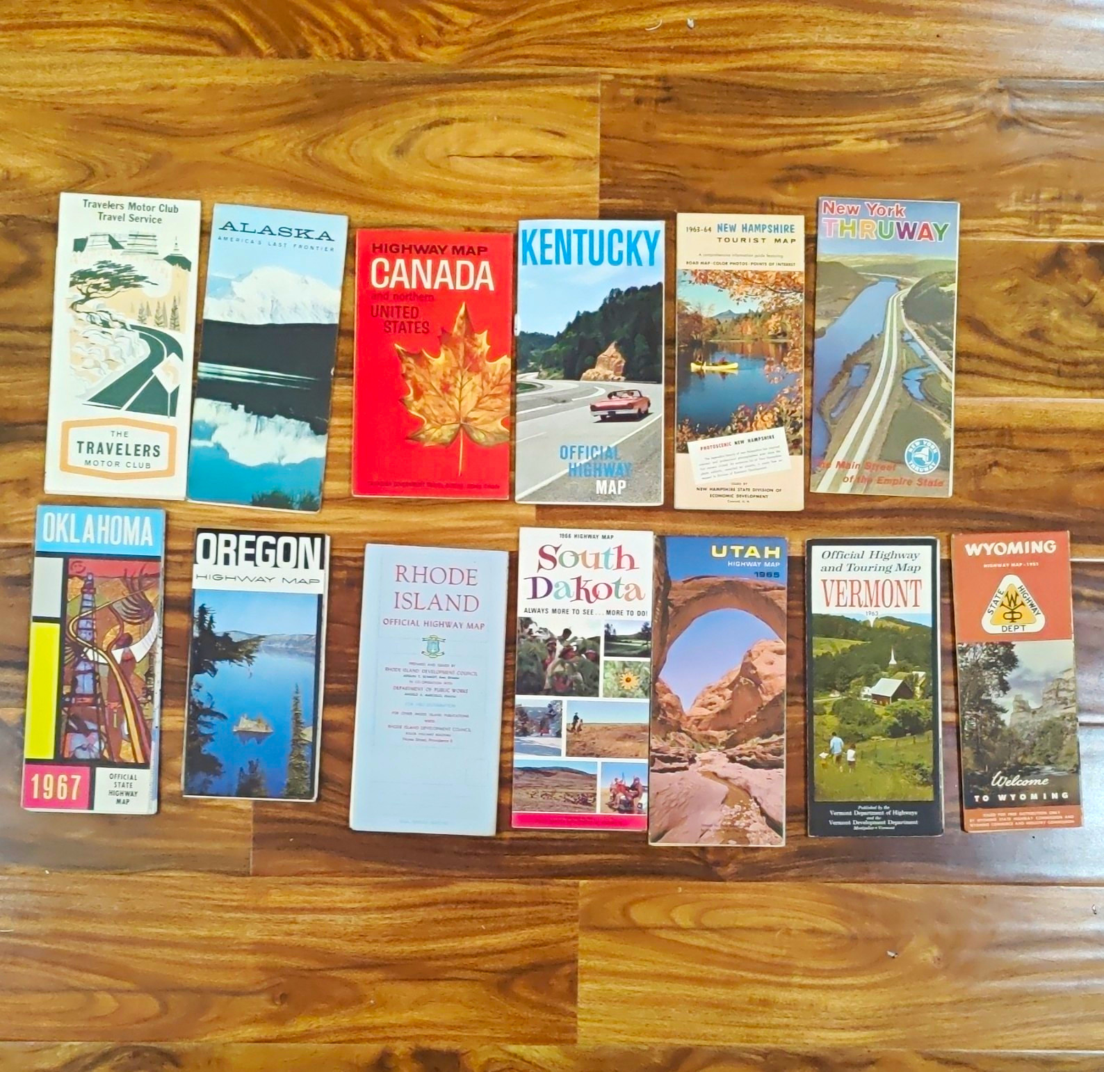 Vtg 1950/1960s State Road Maps & Brochures Lot - 13 Pcs Canada OK NY WY AK OR RI