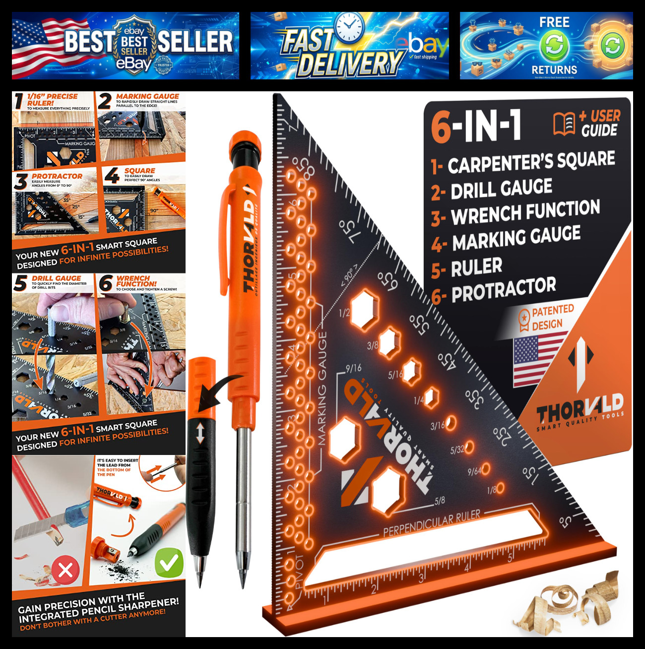 THORVALD 6-in-1 Carpenter Square 7 inch (1/16\