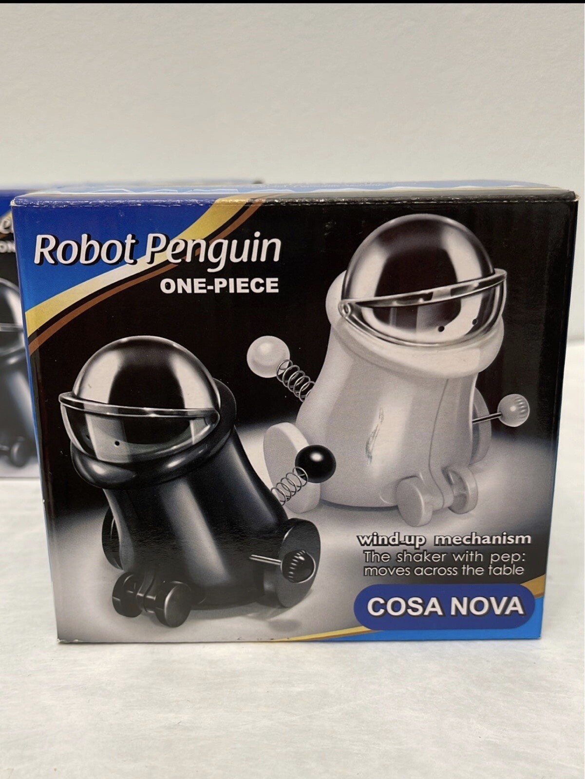 Rolling Wind Up Plastic Robot Penguin Salt or Pepper Shakers