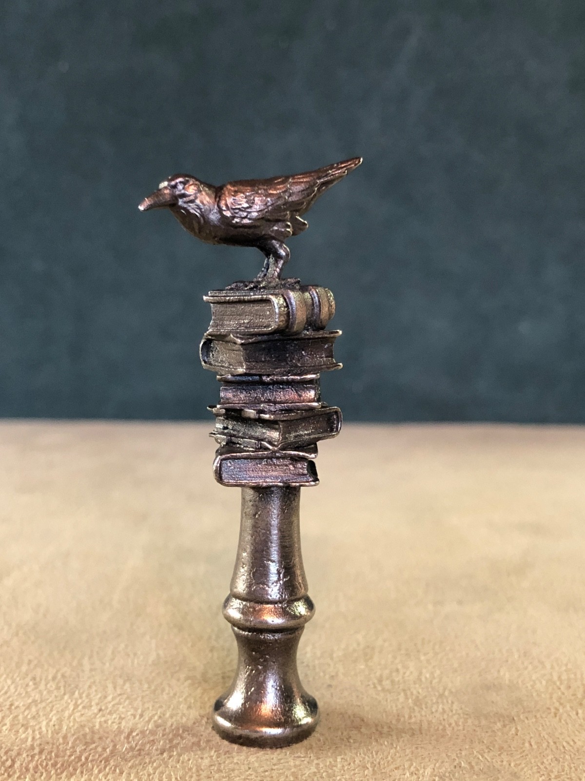 Raven On Stack Of Old Rare Edgar Allen Poe Books Pipe Tamper, Solid Fine Pewter